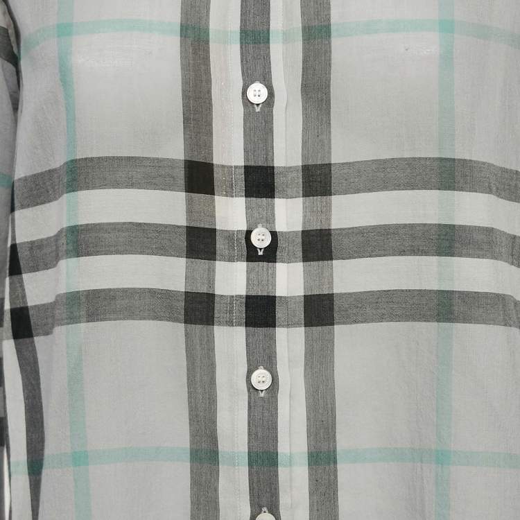 Pre Owned Burberry Grey Checked Cotton Ruffled Shirt S