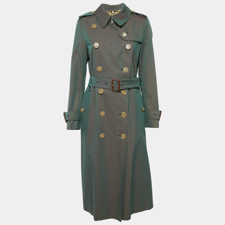 مملوكة مسبقًا Burberry Antique Green Gabardine Double Breasted Trench Coat S