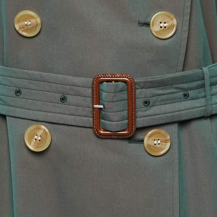 مملوكة مسبقًا Burberry Antique Green Gabardine Double Breasted Trench Coat S
