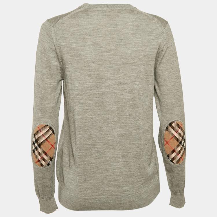 Pre Owned Burberry Grey Melanga Merino Wool Knit Patch Detail Sweatshirt M