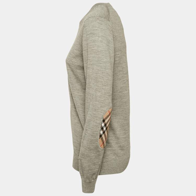 Pre Owned Burberry Grey Melanga Merino Wool Knit Patch Detail Sweatshirt M