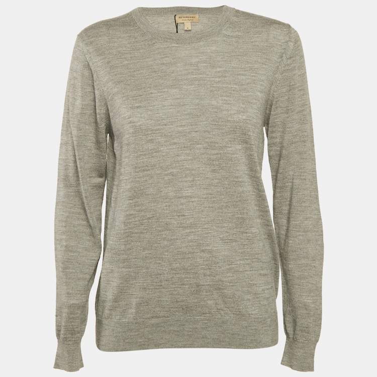 Pre Owned Burberry Grey Melanga Merino Wool Knit Patch Detail Sweatshirt M