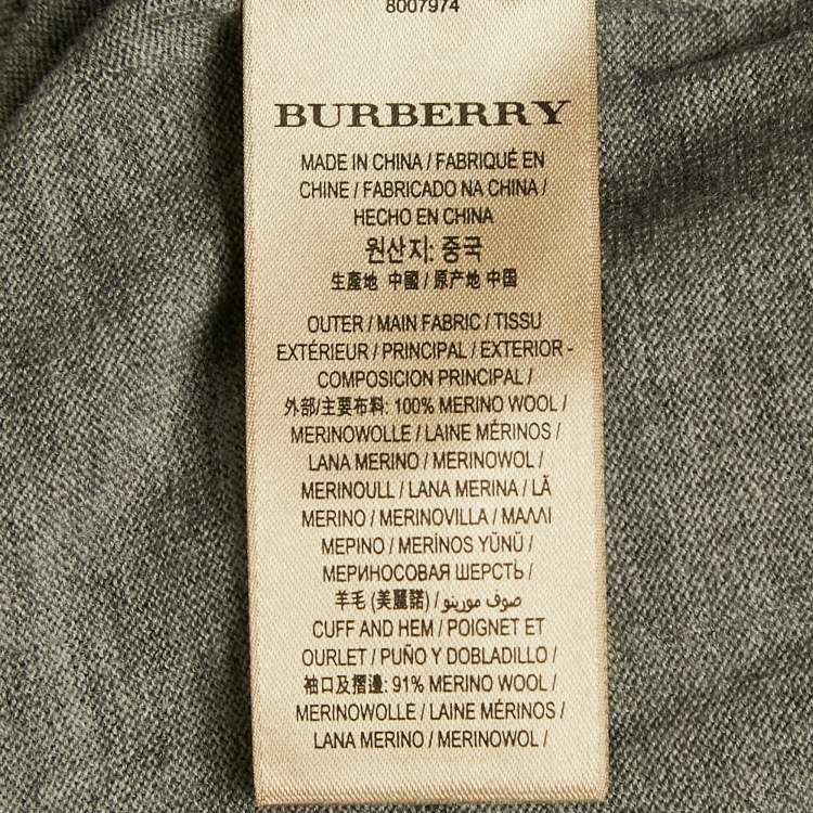 Pre Owned Burberry Grey Melanga Merino Wool Knit Patch Detail Sweatshirt M