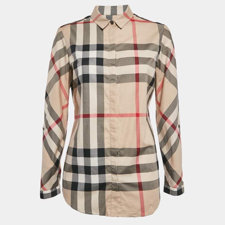 Pre Owned Burberry Beige House Check Stretch Cotton Button Front Shirt M