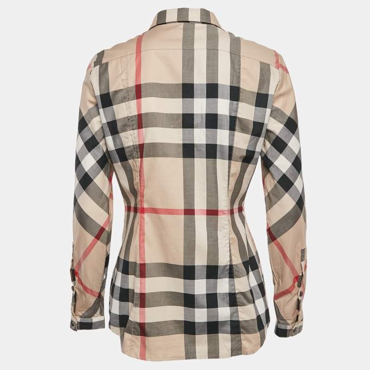 Pre Owned Burberry Beige House Check Stretch Cotton Button Front Shirt M