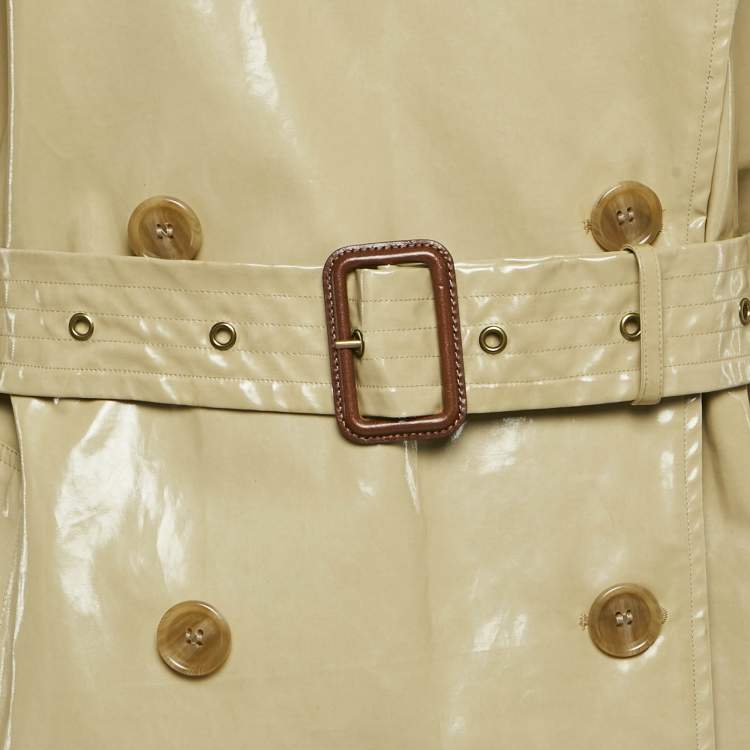 Pre Owned Burberry Honey Beige Coated Cotton Double Breasted Long Coat S