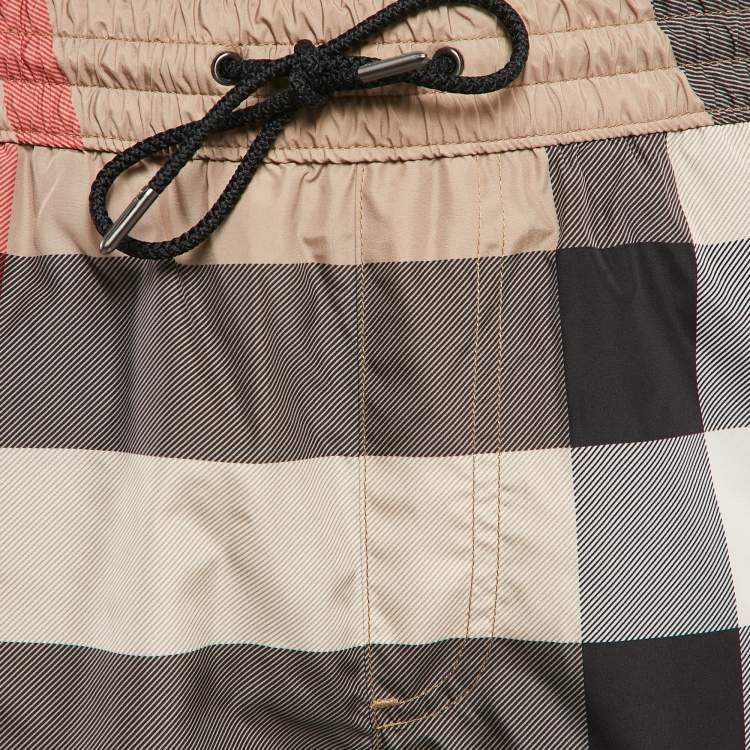 Pre Owned Burberry Beige Checks Synthetic Swim Shorts M