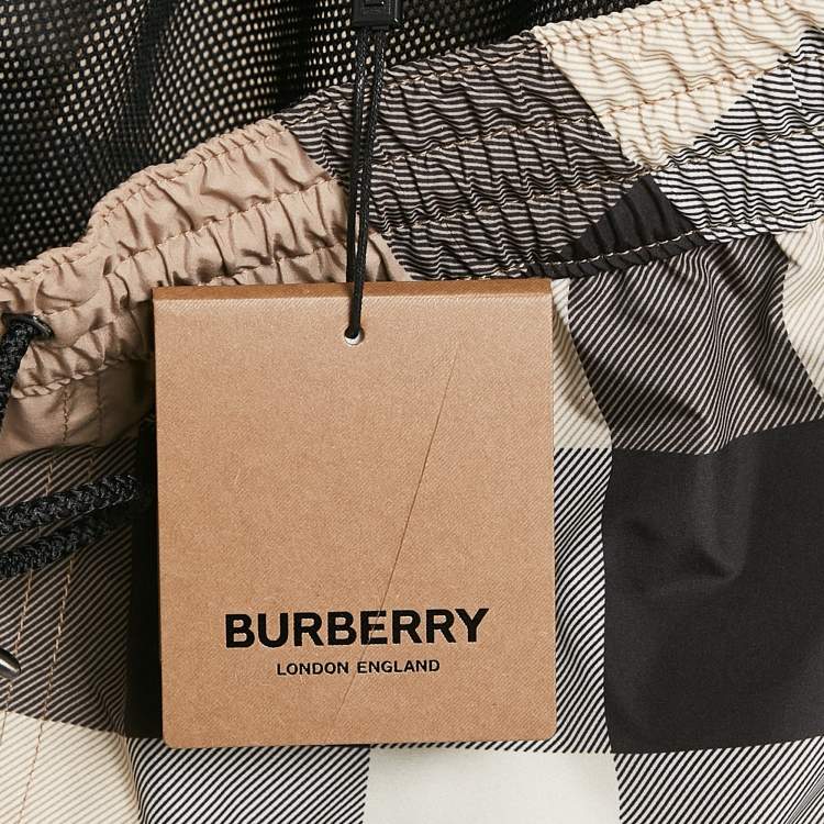Pre Owned Burberry Beige Checks Synthetic Swim Shorts M