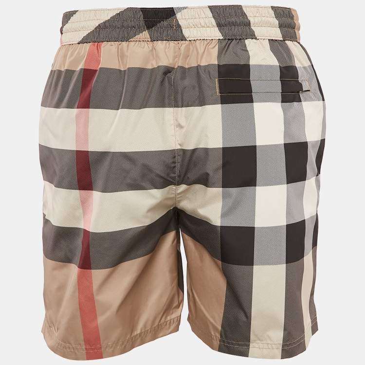 Pre Owned Burberry Beige Checks Synthetic Swim Shorts M