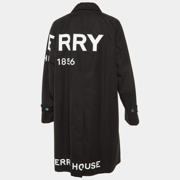 Pre Owned Burberry Black Logo Print Cotton Gabardine Antonia Car Coat M