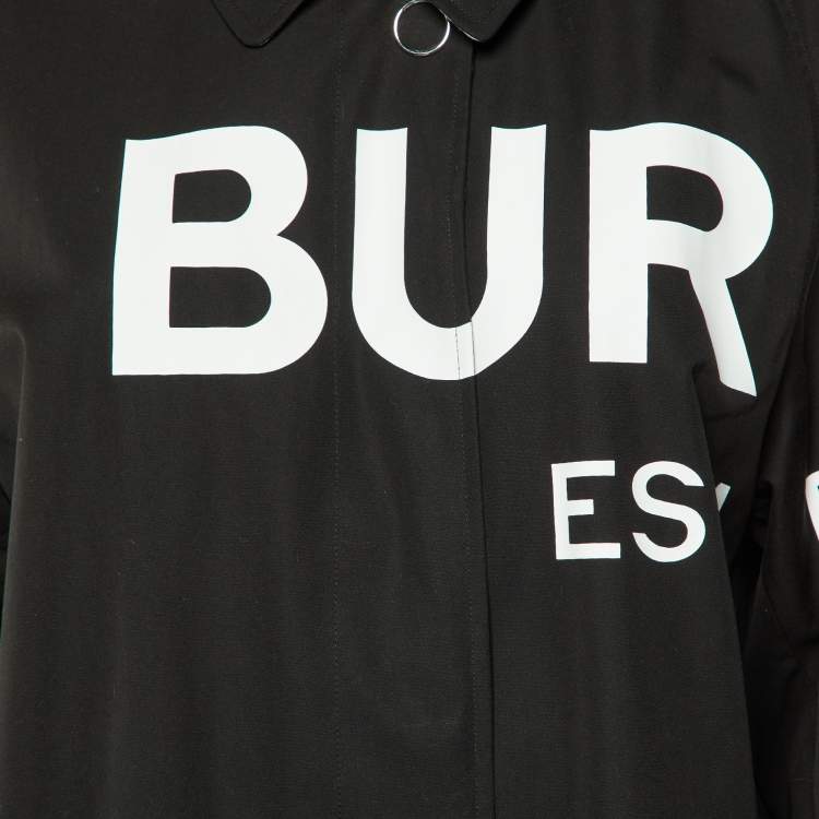 Pre Owned Burberry Black Logo Print Cotton Gabardine Antonia Car Coat M