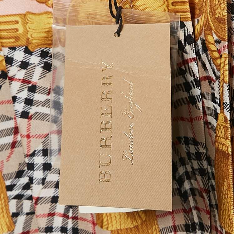 Pre Owned Burberry Multicolor Scarf Print Silk Pleated Long Sleeve Midi Dress M