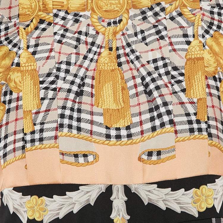 Pre Owned Burberry Multicolor Scarf Print Silk Pleated Long Sleeve Midi Dress M