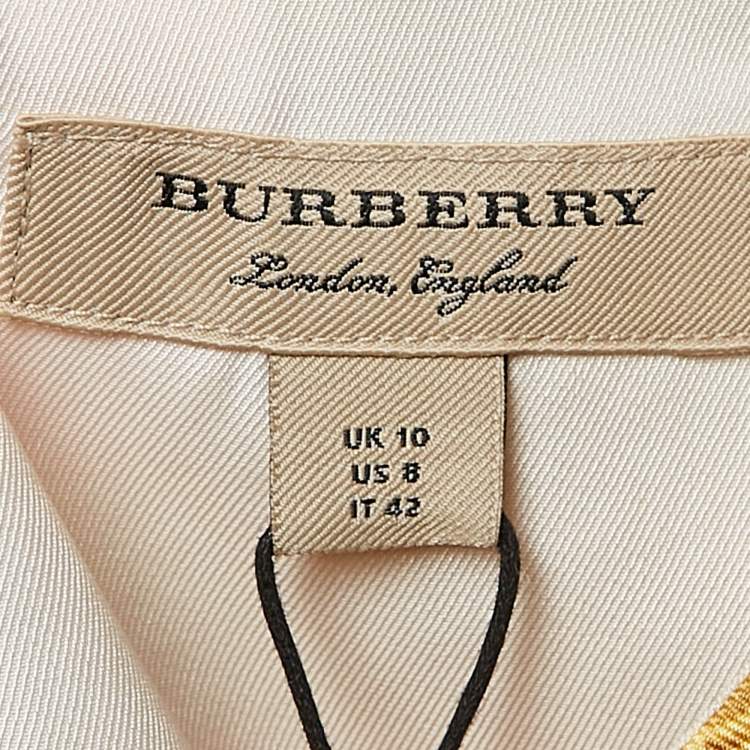 Pre Owned Burberry Multicolor Scarf Print Silk Pleated Long Sleeve Midi Dress M