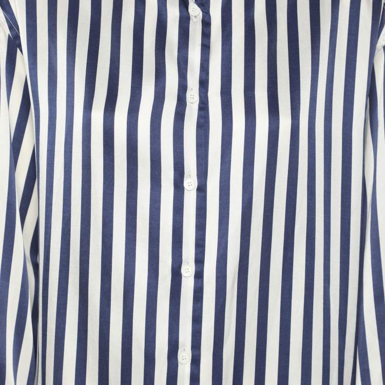Pre Owned Burberry Blue/White Striped Silk Blend Top L
