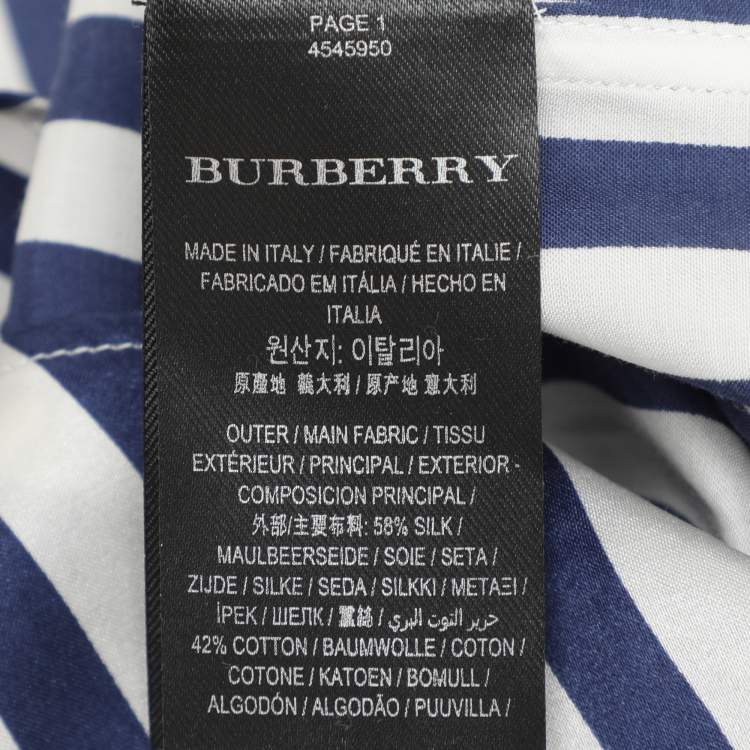 Pre Owned Burberry Blue/White Striped Silk Blend Top L