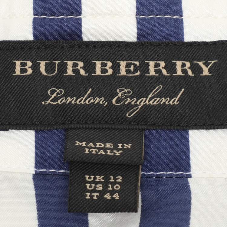 Pre Owned Burberry Blue/White Striped Silk Blend Top L