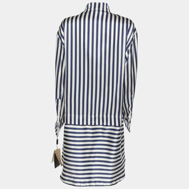 Pre Owned Burberry Blue/White Striped Silk Blend Top L