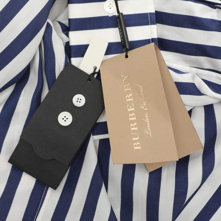 Pre Owned Burberry Blue/White Striped Silk Blend Top L