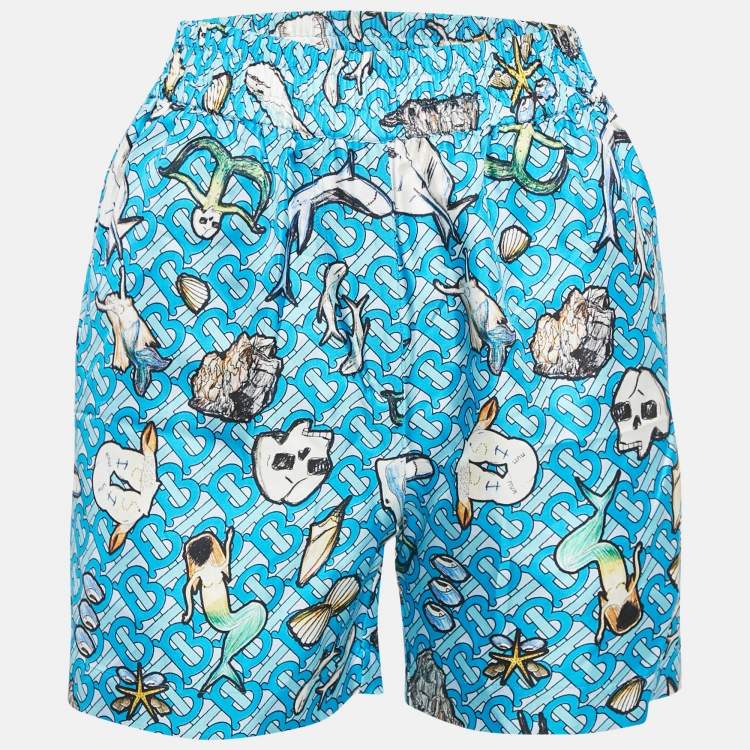 Pre Owned Burberry Blue Tawney Print Silk Shorts XXS