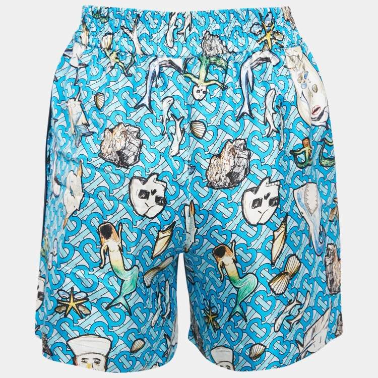 Pre Owned Burberry Blue Tawney Print Silk Shorts XXS