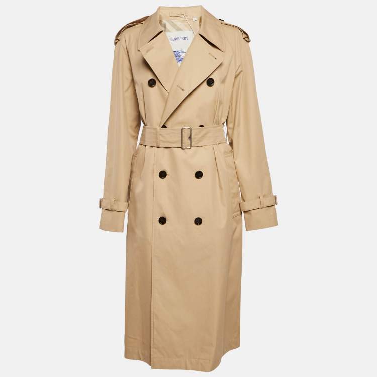Pre Owned Burberry Flax Long Gabardine Trench Coat M