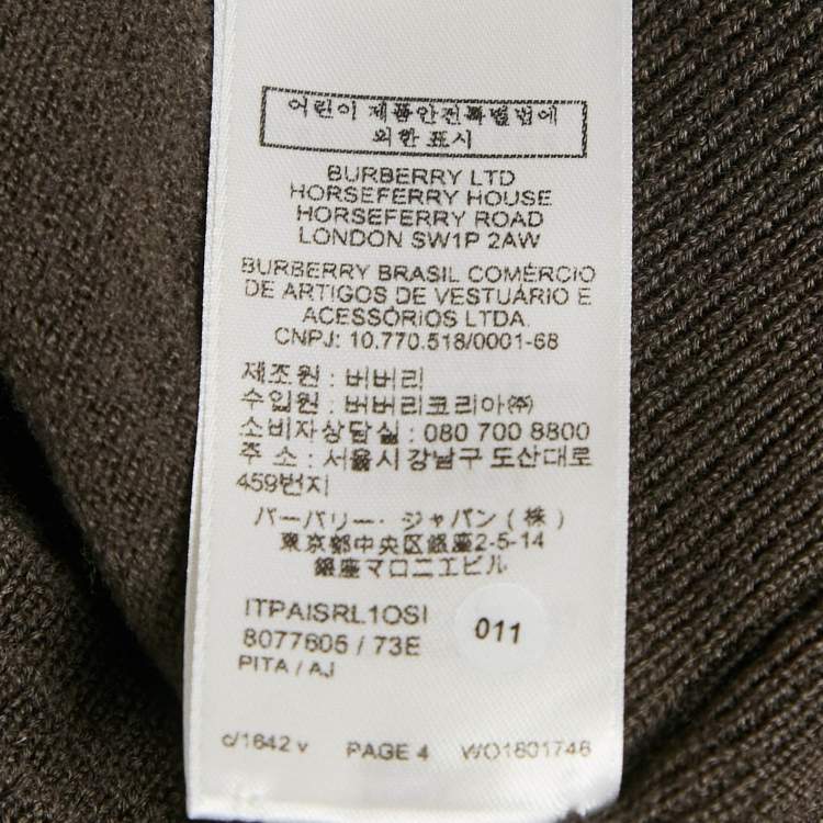 Pre Owned Burberry Otter Brown Wool Half Zip-Up Hooded Sweater XS