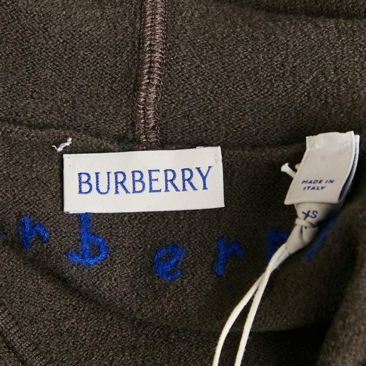 Pre Owned Burberry Otter Brown Wool Half Zip-Up Hooded Sweater XS