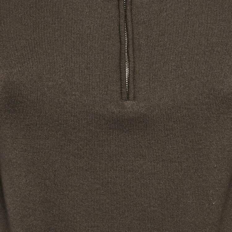 Pre Owned Burberry Otter Brown Wool Half Zip-Up Hooded Sweater XS