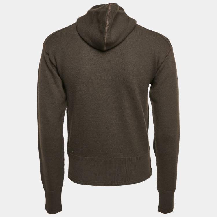 Pre Owned Burberry Otter Brown Wool Half Zip-Up Hooded Sweater XS