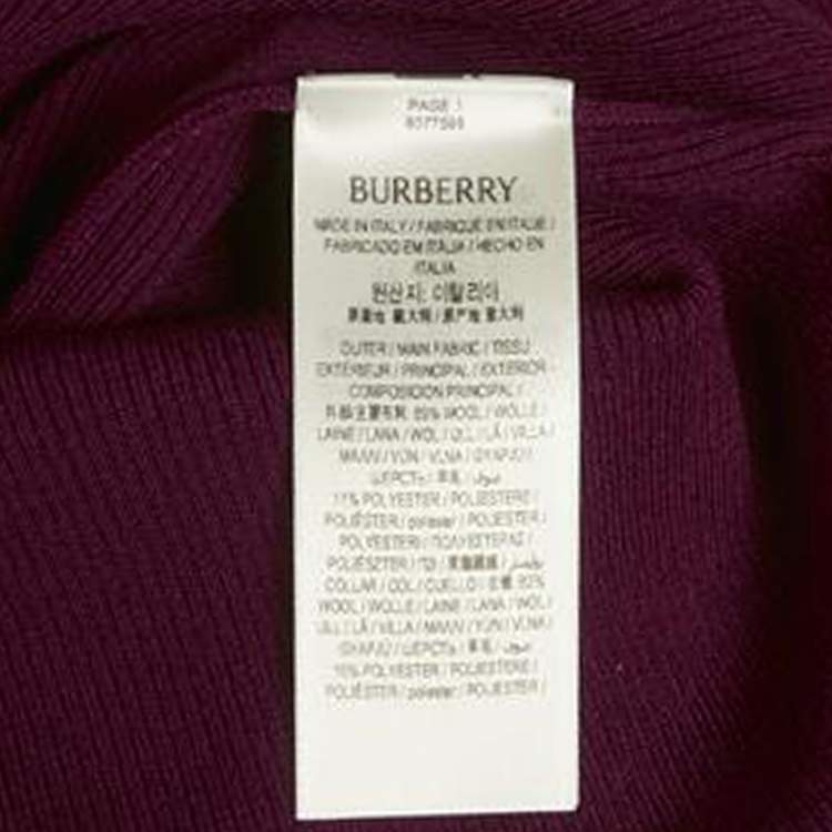 Pre Owned Burberry Burgundy Wool Turtle Neck Long Sleeve Sweater L