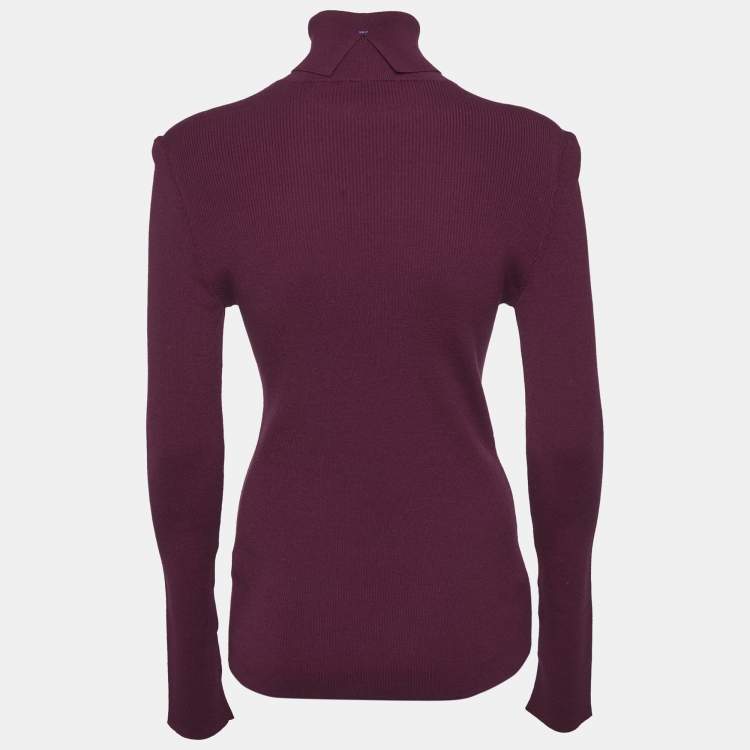 Pre Owned Burberry Burgundy Wool Turtle Neck Long Sleeve Sweater L