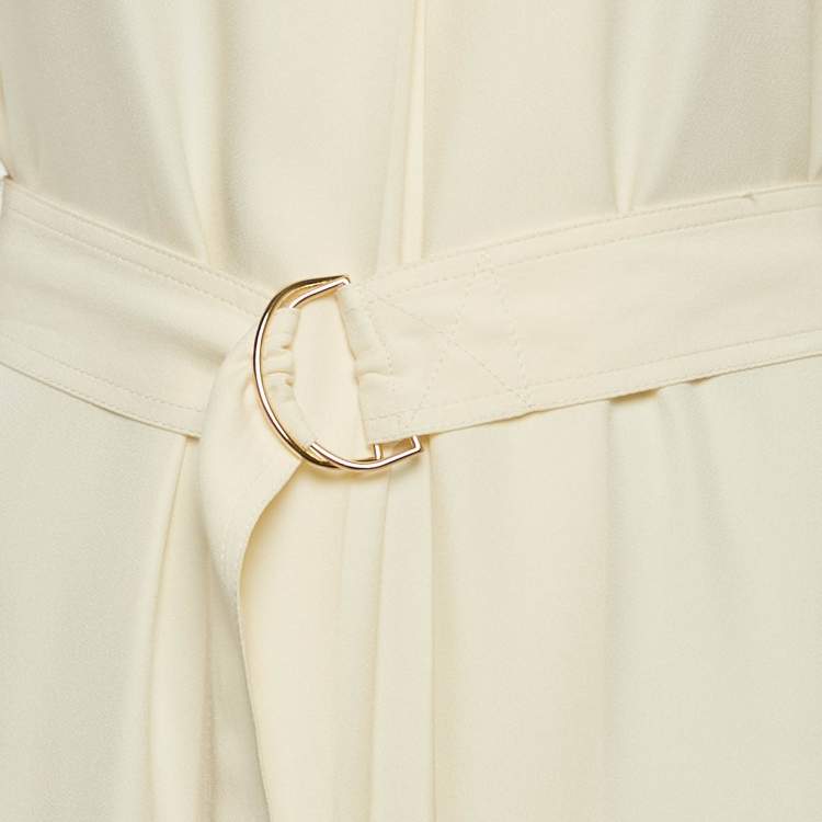 Pre Owned Burberry Off-White Crepe Belted Midi Dress S