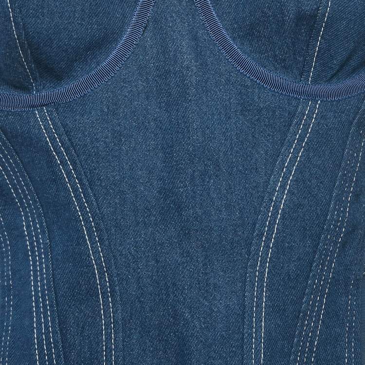 Pre Owned Burberry Blue Denim and Mesh Bustier Corset Top M