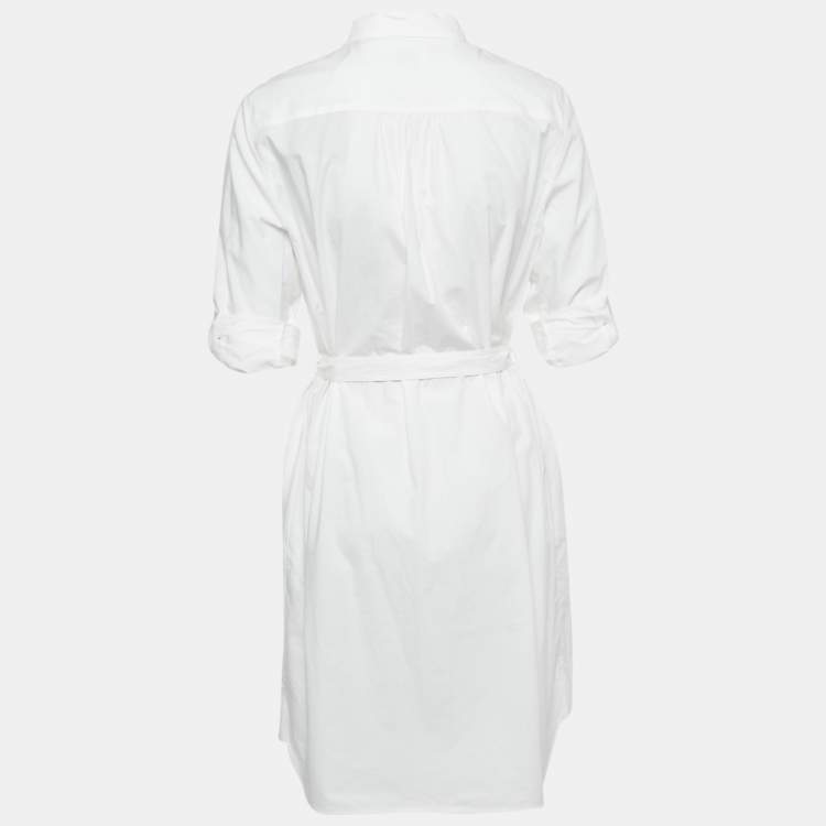 Pre Owned Burberry White Cotton Belted Mini Dress M