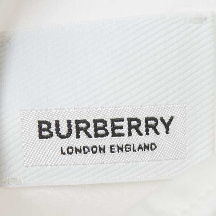 Pre Owned Burberry White Cotton Belted Mini Dress M