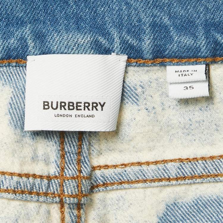 Pre Owned Burberry Blue Bleached Effect Denim Straight Leg Jeans XL Waist 35"