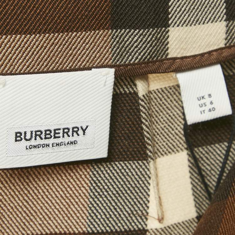 Pre Owned Burberry Brown Teodora Checks Wool Mini Skirt S
