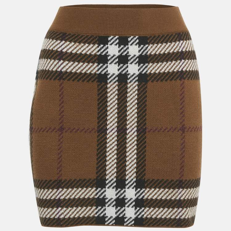 Pre Owned Burberry Birch Black Checkered Wool Mini Skirt S