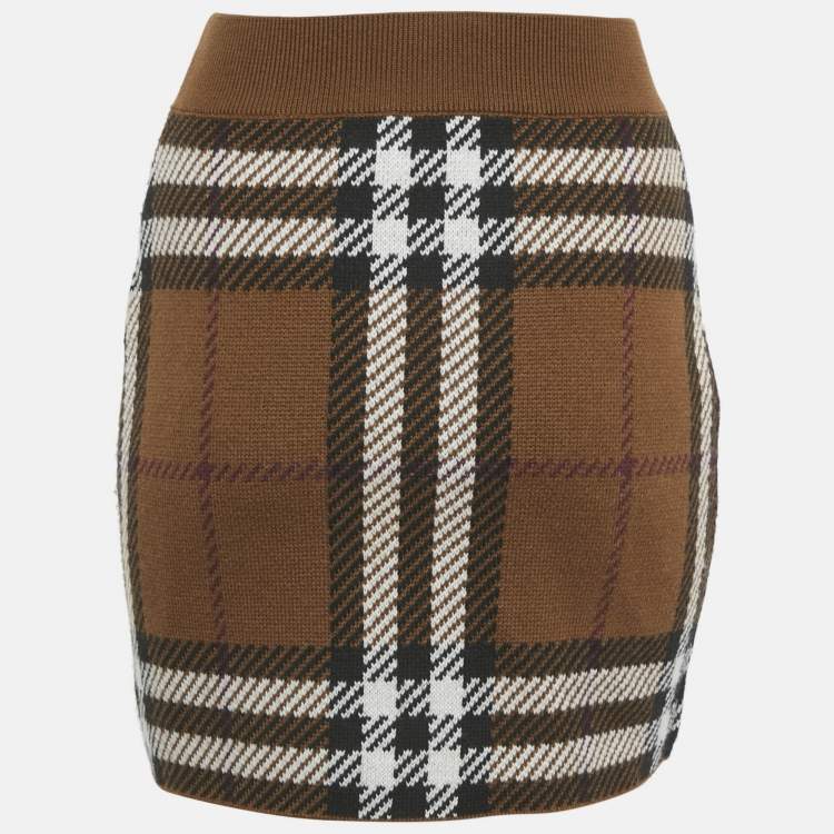 Pre Owned Burberry Birch Black Checkered Wool Mini Skirt S