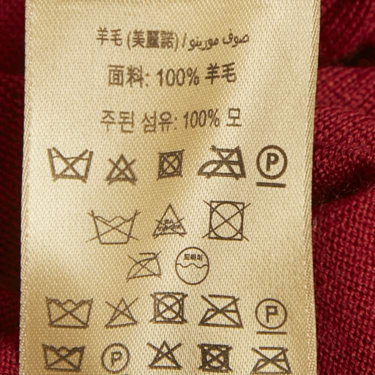 Pre Owned Burberry Red Merino Wool Knit Elbow Patch Sweater XS