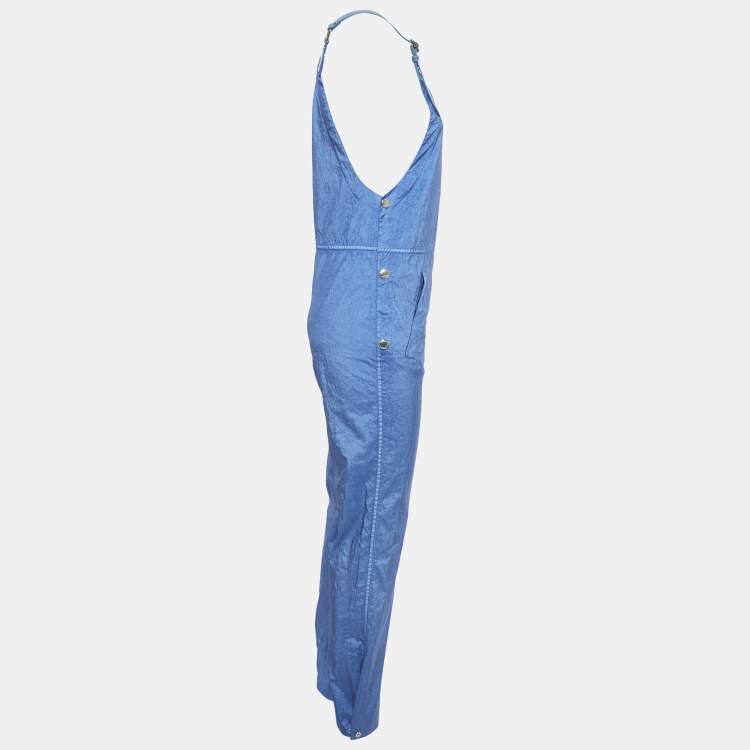 Pre Owned Burberry Warm Royal Blue Synthetic Leather Trim Dungarees XS