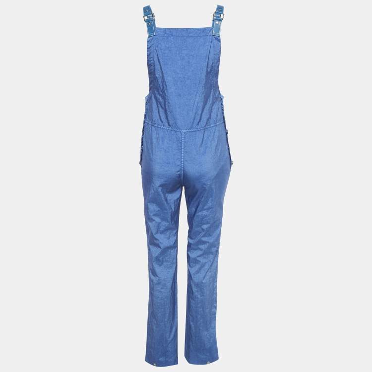 Pre Owned Burberry Warm Royal Blue Synthetic Leather Trim Dungarees XS