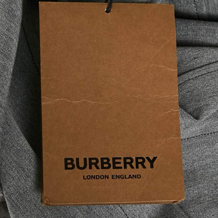 Pre Owned Burberry Grey Mélange Cotton Blend Contrast Stitching Detail Trousers XS 