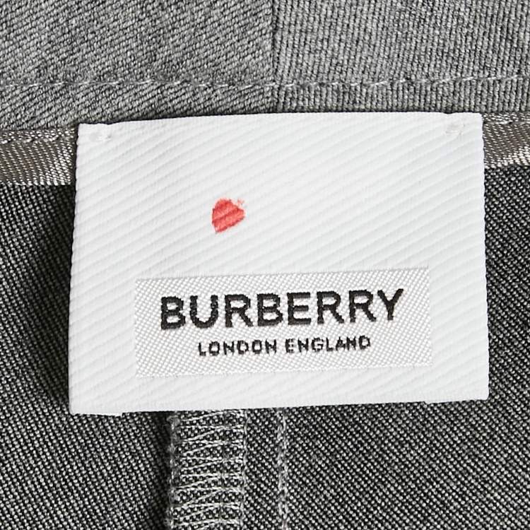 Pre Owned Burberry Grey Mélange Cotton Blend Contrast Stitching Detail Trousers XS 