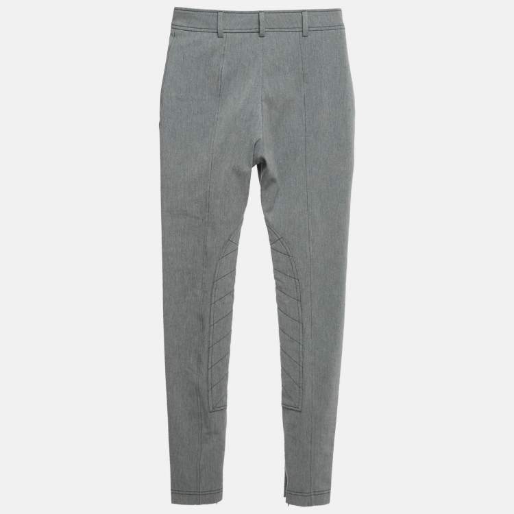 Pre Owned Burberry Grey Mélange Cotton Blend Contrast Stitching Detail Trousers XS 