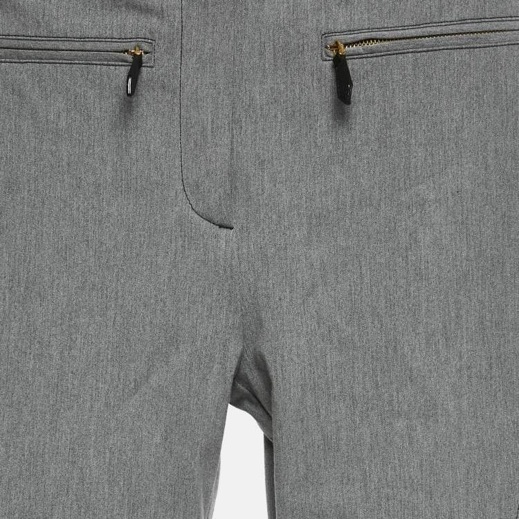 Pre Owned Burberry Grey Mélange Cotton Blend Contrast Stitching Detail Trousers XS 
