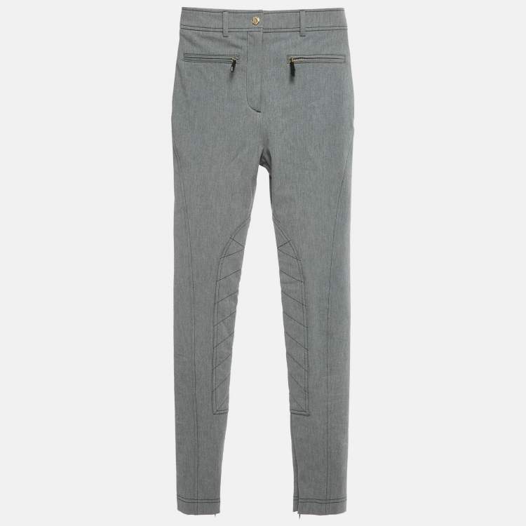 Pre Owned Burberry Grey Mélange Cotton Blend Contrast Stitching Detail Trousers XS 