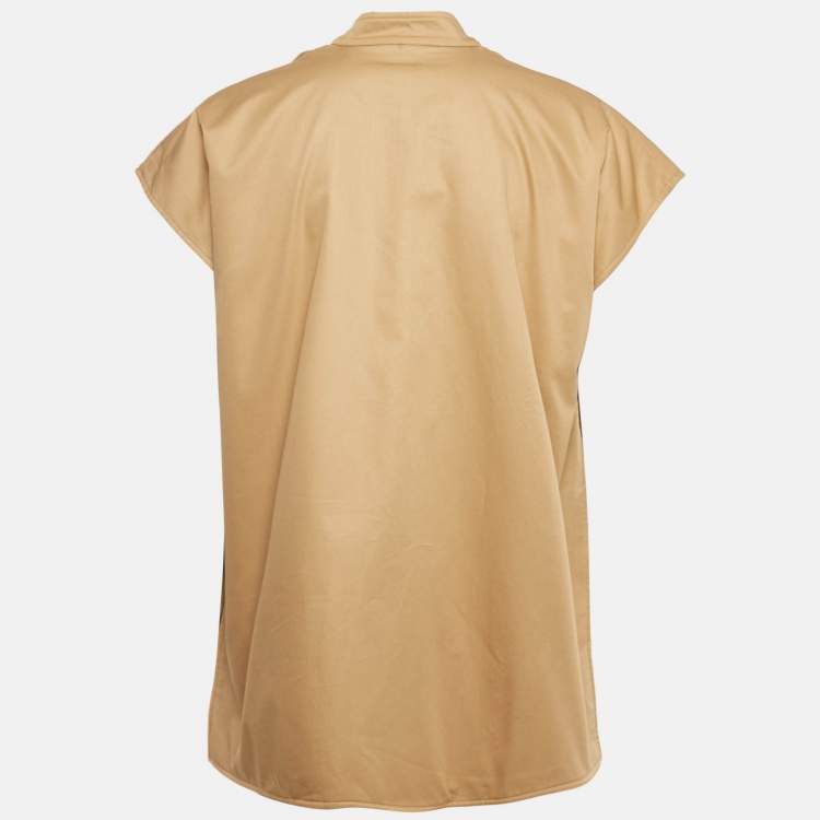Pre Owned Burberry Beige Sarah Check Wool and Cotton Sleeveless Cape L