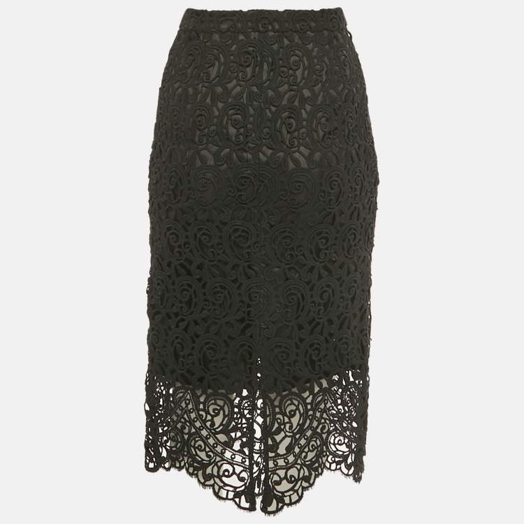 Pre Owned Burberry Black Lace Pencil Skirt S